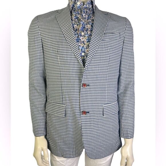Robert Graham Casual 2 Button Navy/Cream Gingham Classic Fit Blazer Like New 36 - Picture 1 of 5